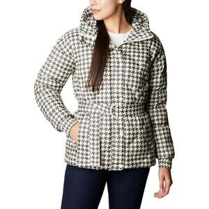 Houndstooth Ivory/Black Down Columbia Icy Heights Belted Hooded Jacket L
